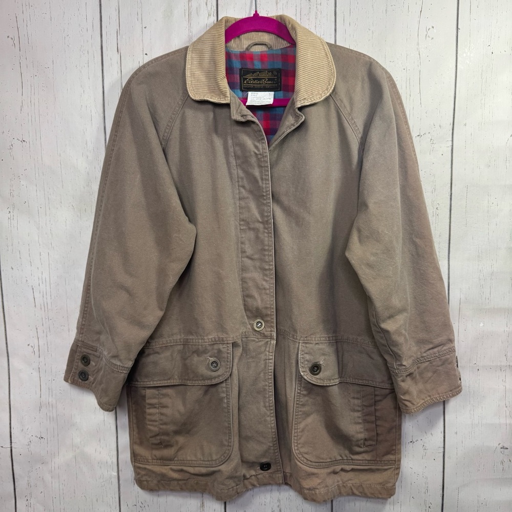Eddie Bauer (Vintage) Tan Utility Jacket with Corduroy Collar, Flannel Lined